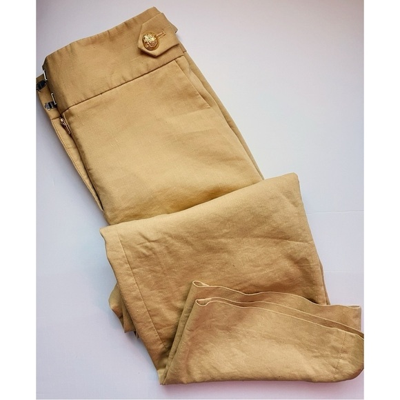Veronica Beard • Aubrie High Rise Wide Leg Linen Crop Pant Vintage Yellow - Picture 1 of 9
